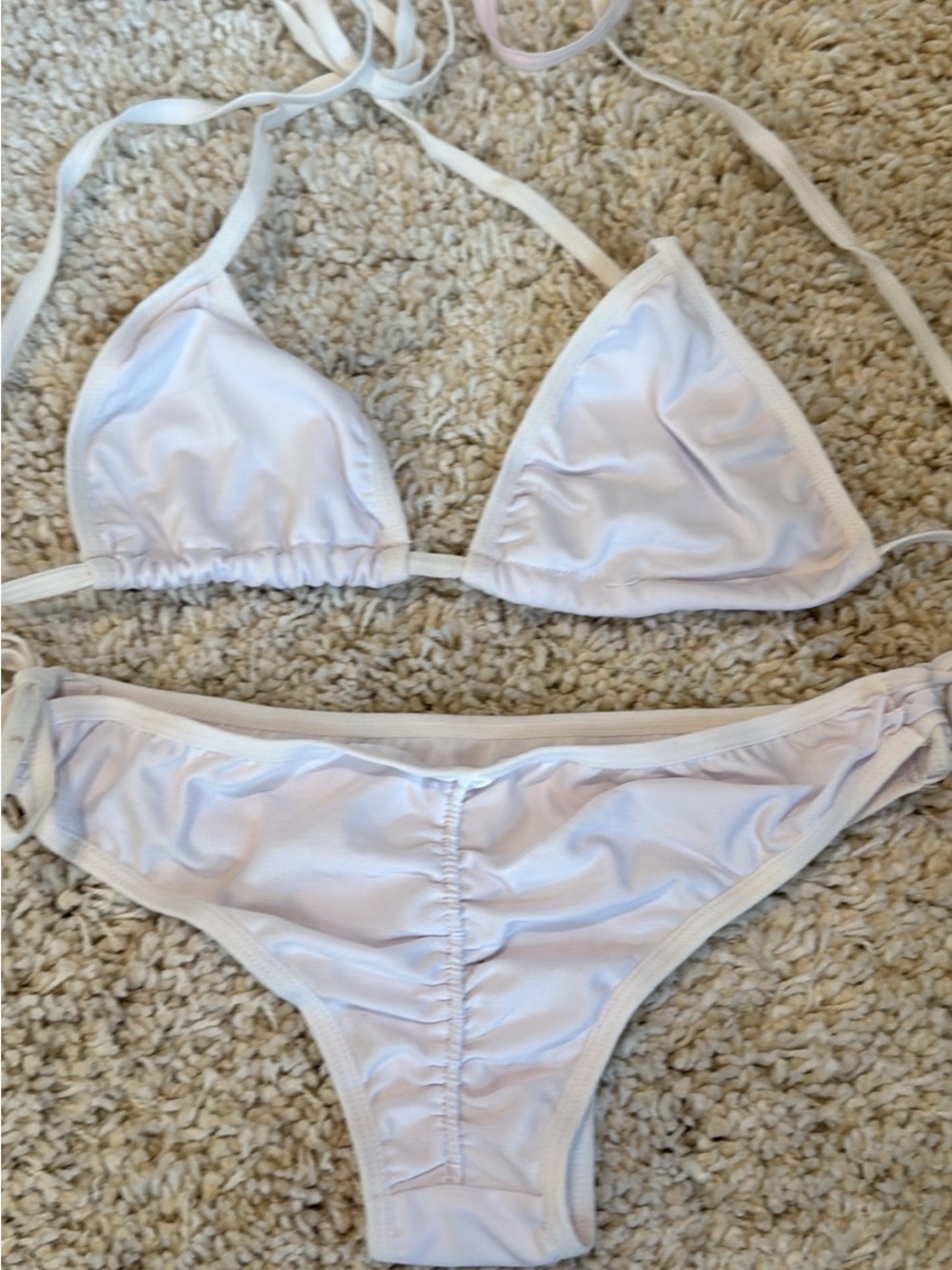 White bikini two piece scrunch butt triangle top side tie small